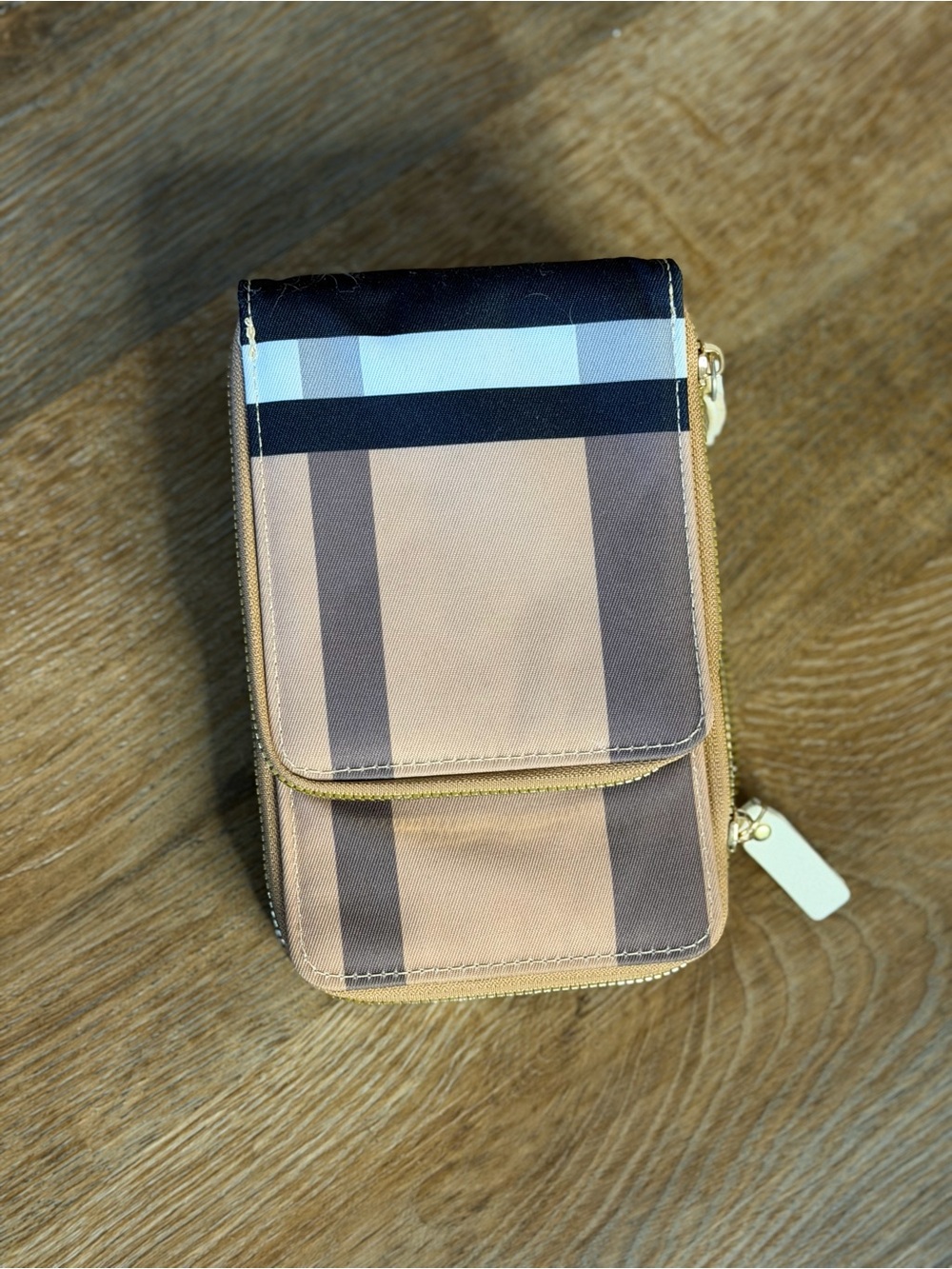 Neutral Plaid Zip Phone Wallet